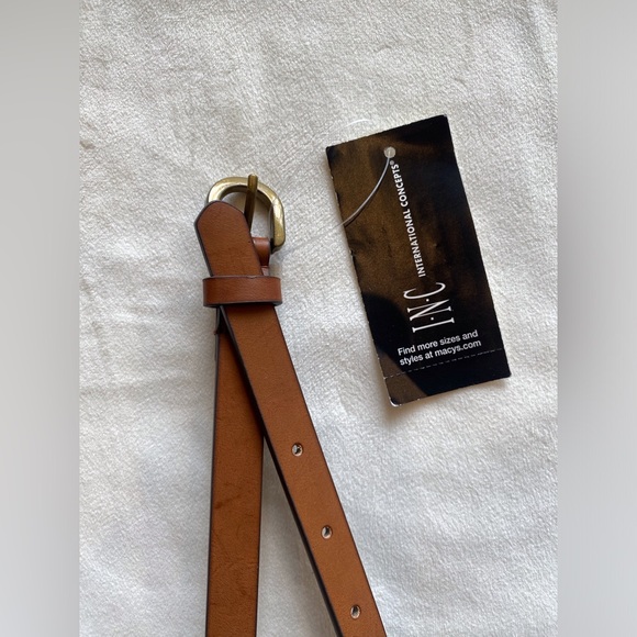 NWT INC International Concepts Skinny Brown Belt with Gold Hardware - Picture 4 of 4